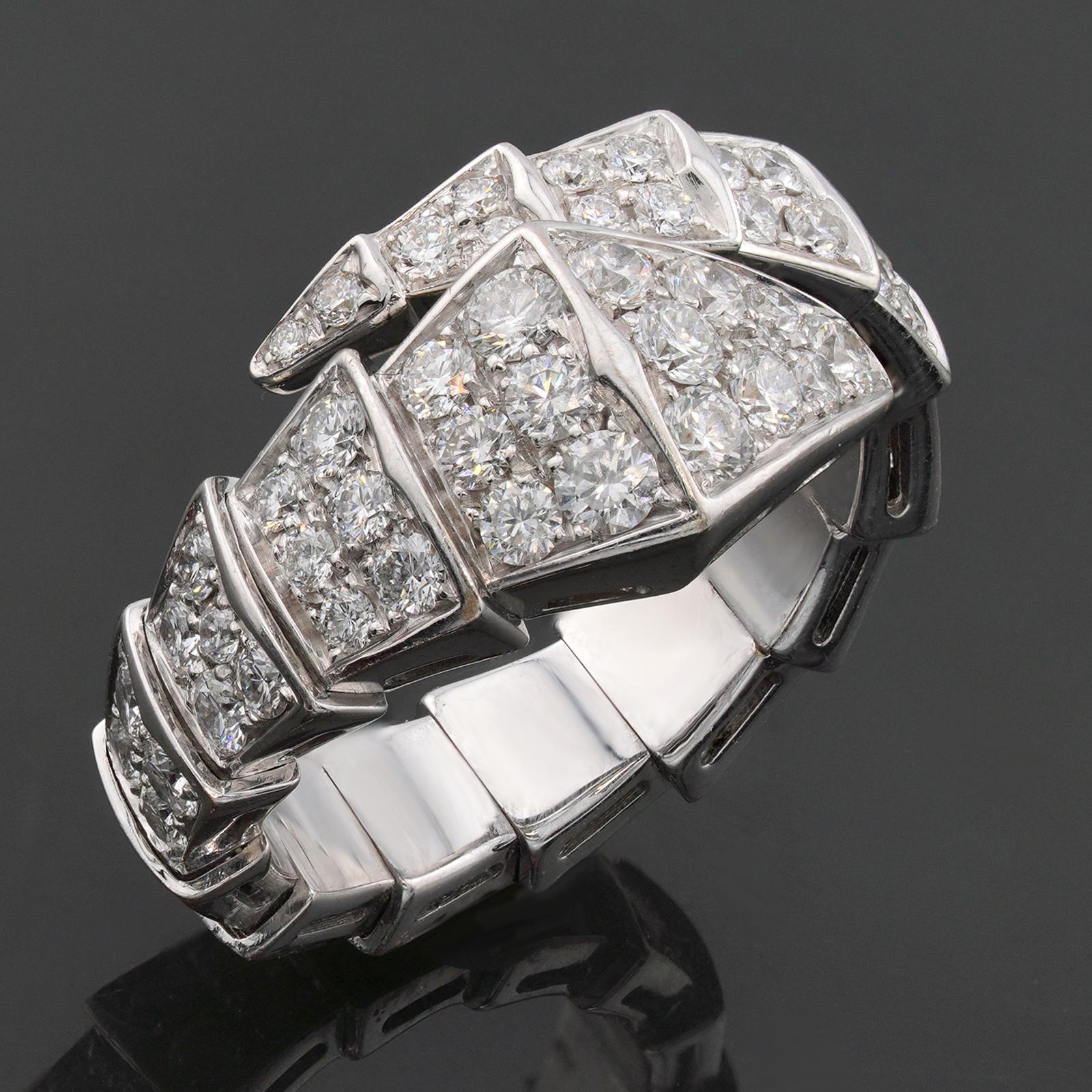Brilliant Cut BULGARI Serpenti Viper Diamond 18k White Gold Ring For Sale