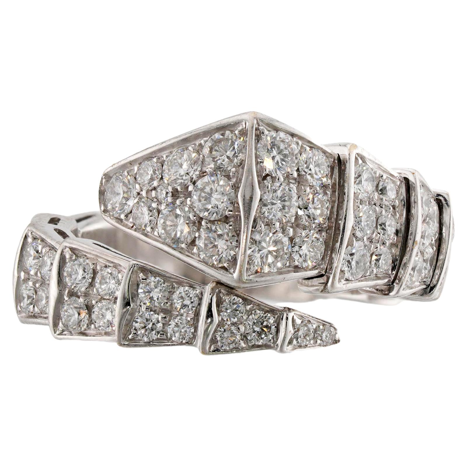 Women's or Men's BULGARI Serpenti Viper Diamond 18k White Gold Ring For Sale