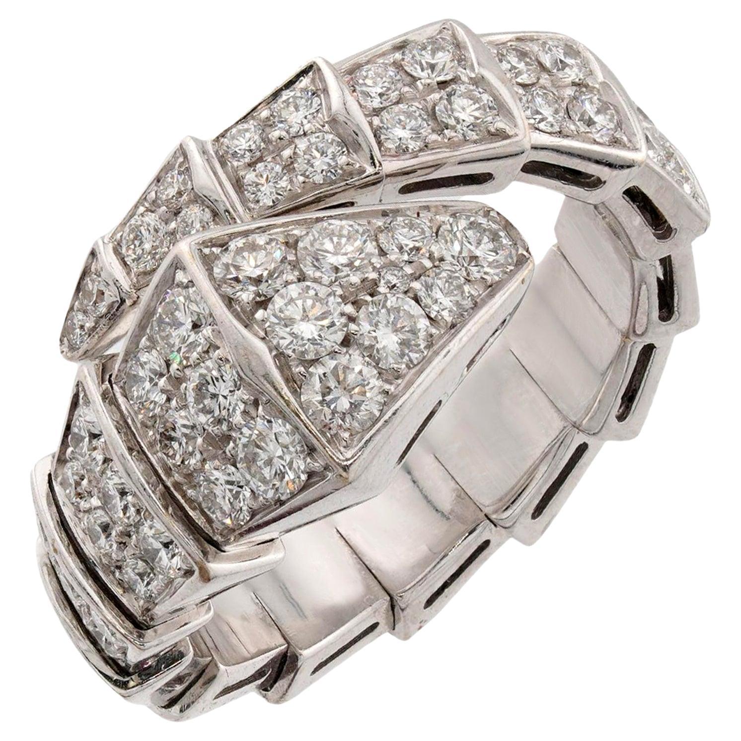 BULGARI Serpenti Viper Diamond 18k White Gold Ring For Sale