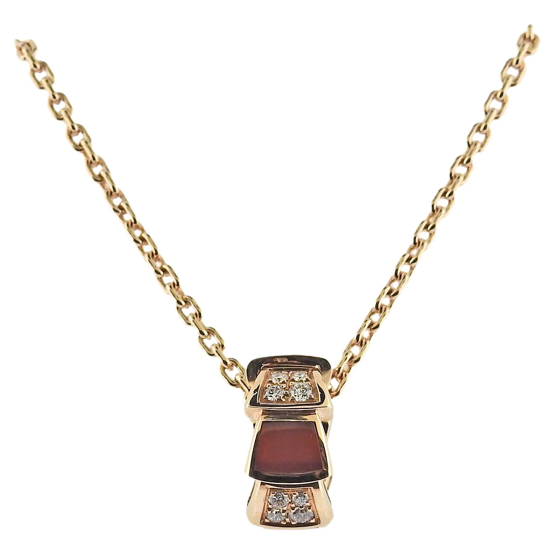 Bulgari Serpenti Viper Diamond Carnelian Rose Gold Pendant Necklace