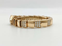 Bulgari Serpenti Viper Diamond Pave 18K Rose Gold Chunky Bangle Bracelet Size M