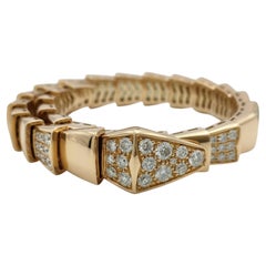 Bulgari Serpenti Viper Diamond Pave 18K Rose Gold Chunky Bangle Bracelet Size M