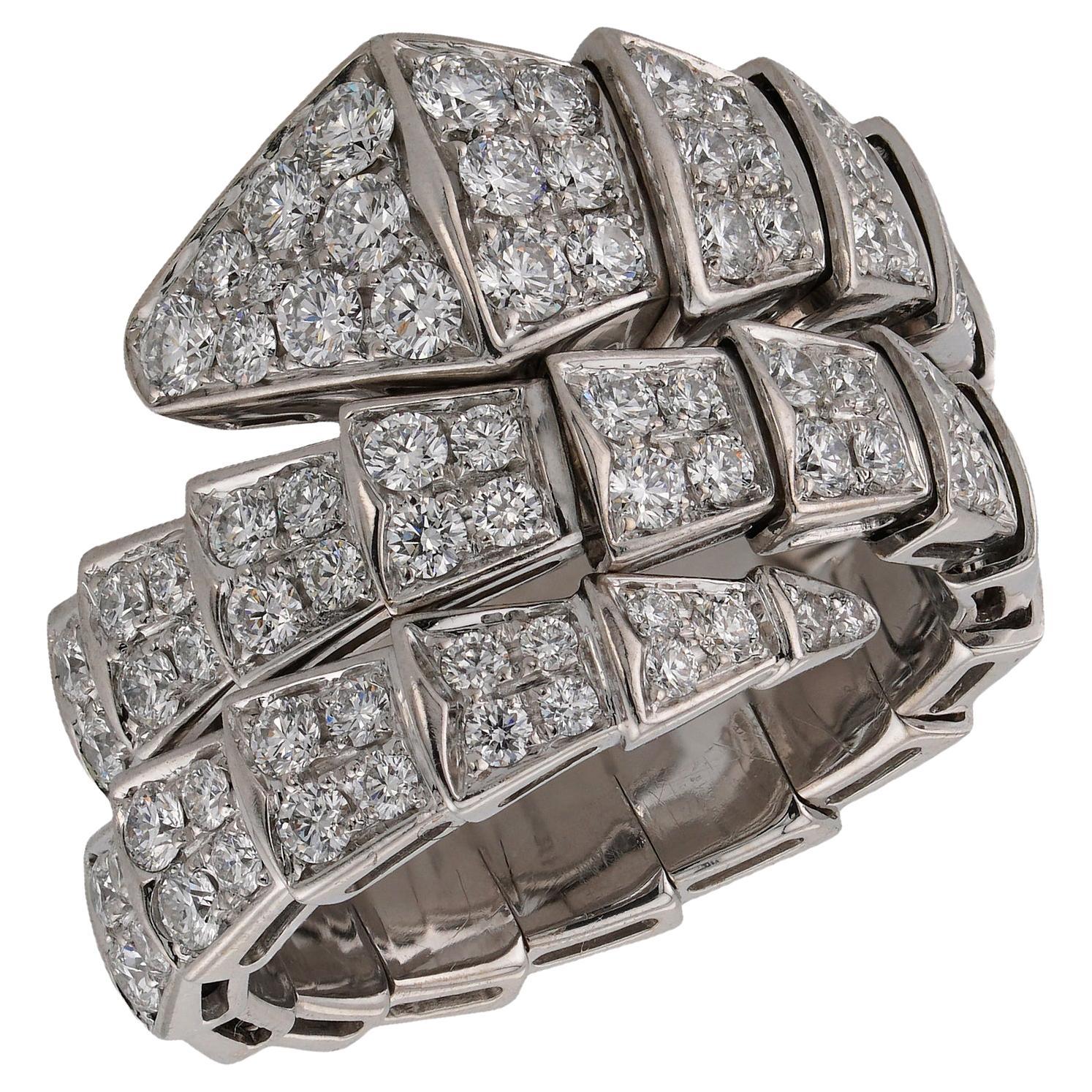 BULGARI Serpenti Viper Diamond White Gold 2 Row Ring. Box COA For Sale