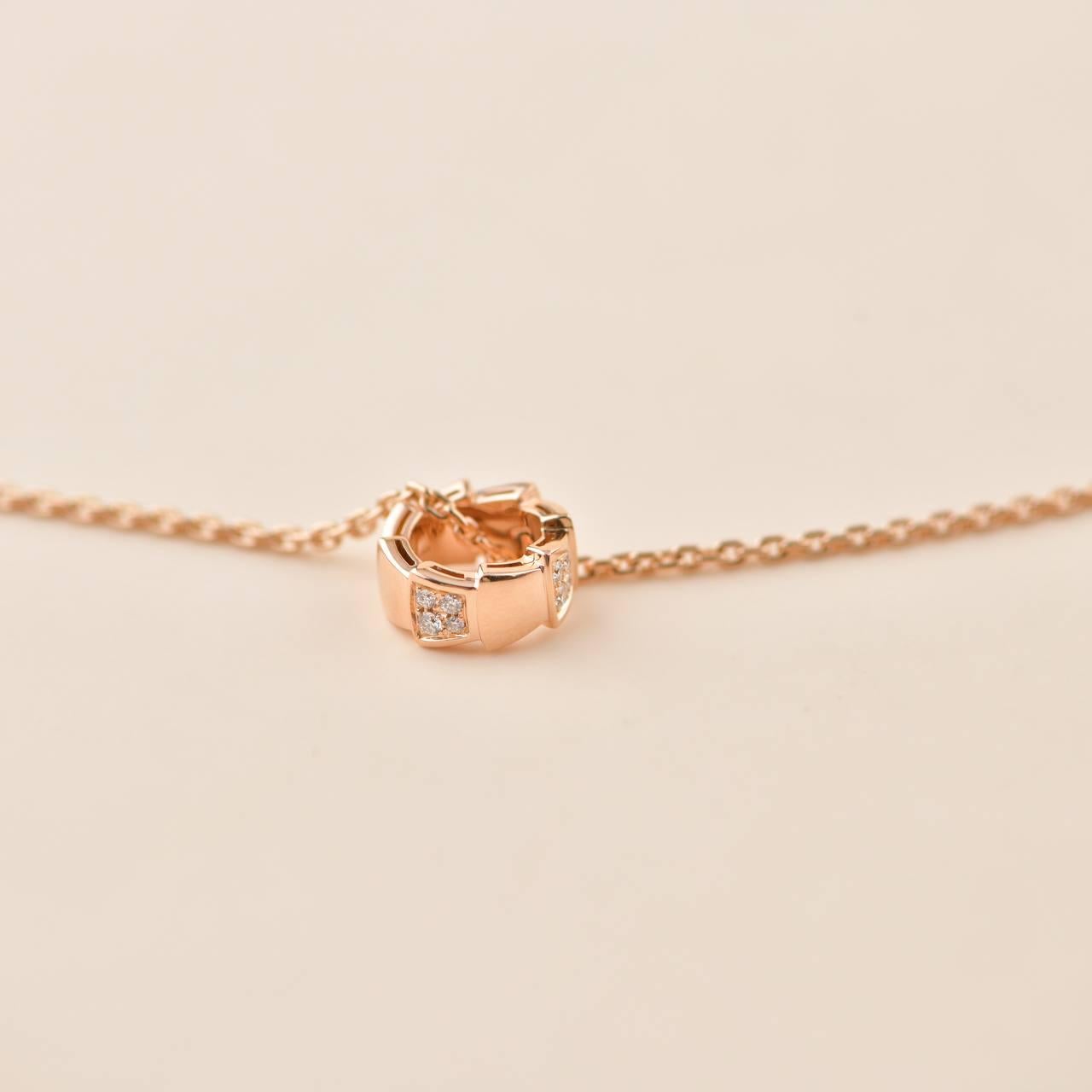 Brilliant Cut Bulgari Serpenti Viper Diamonds Rose Gold Necklace For Sale