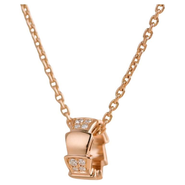 Bulgari Serpenti Viper Diamonds Rose Gold Necklace For Sale