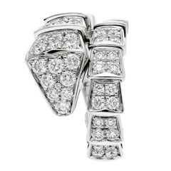 Bulgari Serpenti Viper One-Coil Full Pave Diamonds Snake Ring 18k White Gold