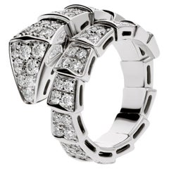 Bulgari Serpenti Viper One-Coil Full Pave Diamonds Snake Ring 18k White Gold