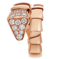 Bulgari Serpenti Viper One-Coil Ring With Pave Diamonds On Head 18K Rose Gold