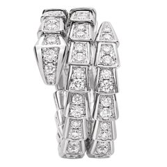 Bulgari Serpenti Viper Ring With Full Pave Diamonds Snake 18k White Gold