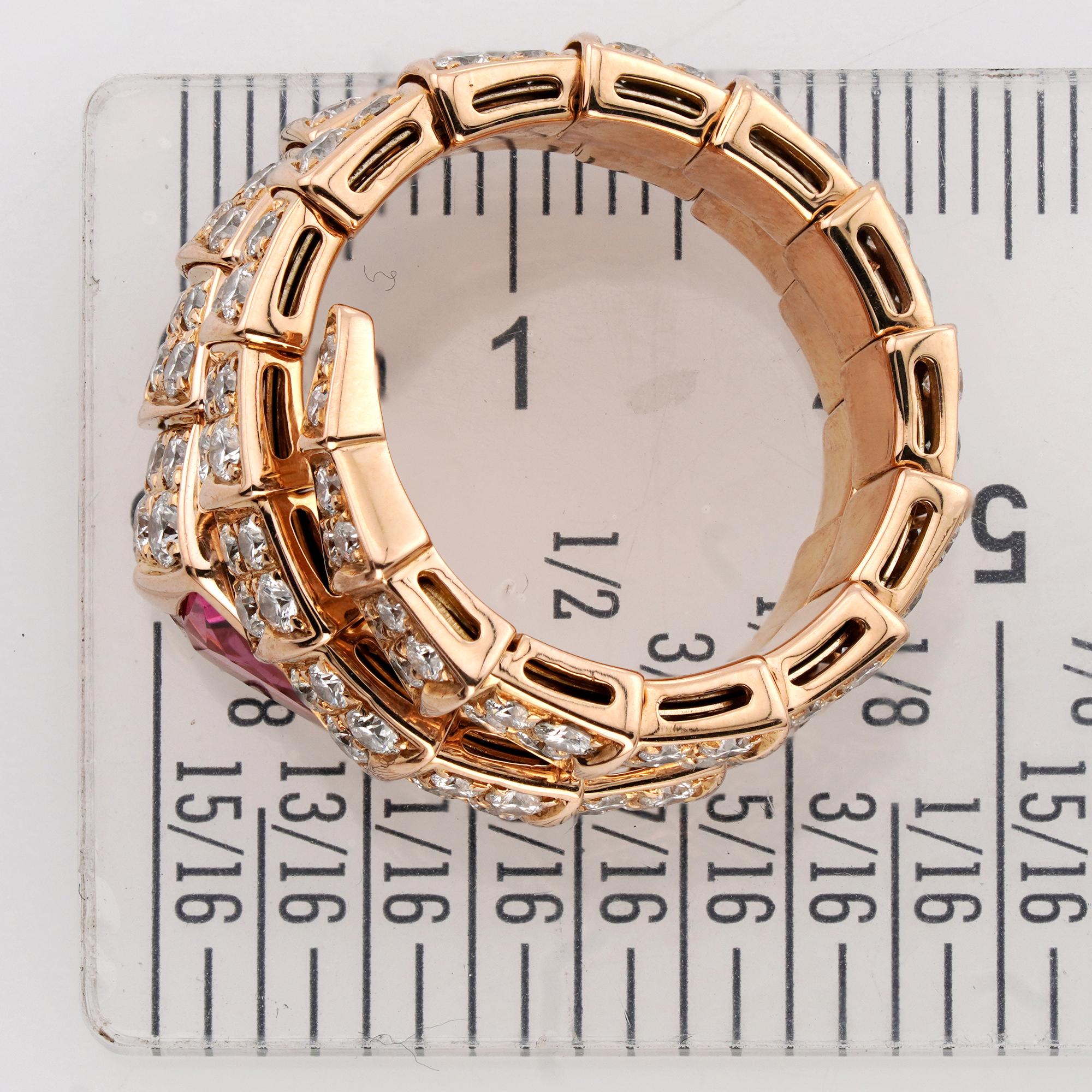 BULGARI Bague Serpenti Viper Rubis Plein Pave Diamant Or Rose 3 rangs moyen en vente 4