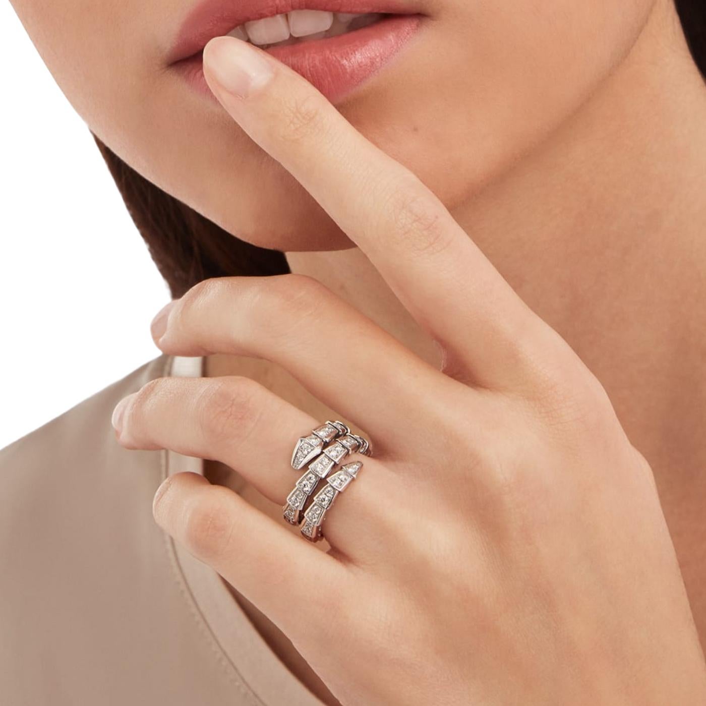 Bulgari Serpenti Viper Zwei-Ring-Ring 1,32ct Vollpflaster Diamanten 18K Weißgold im Angebot 4