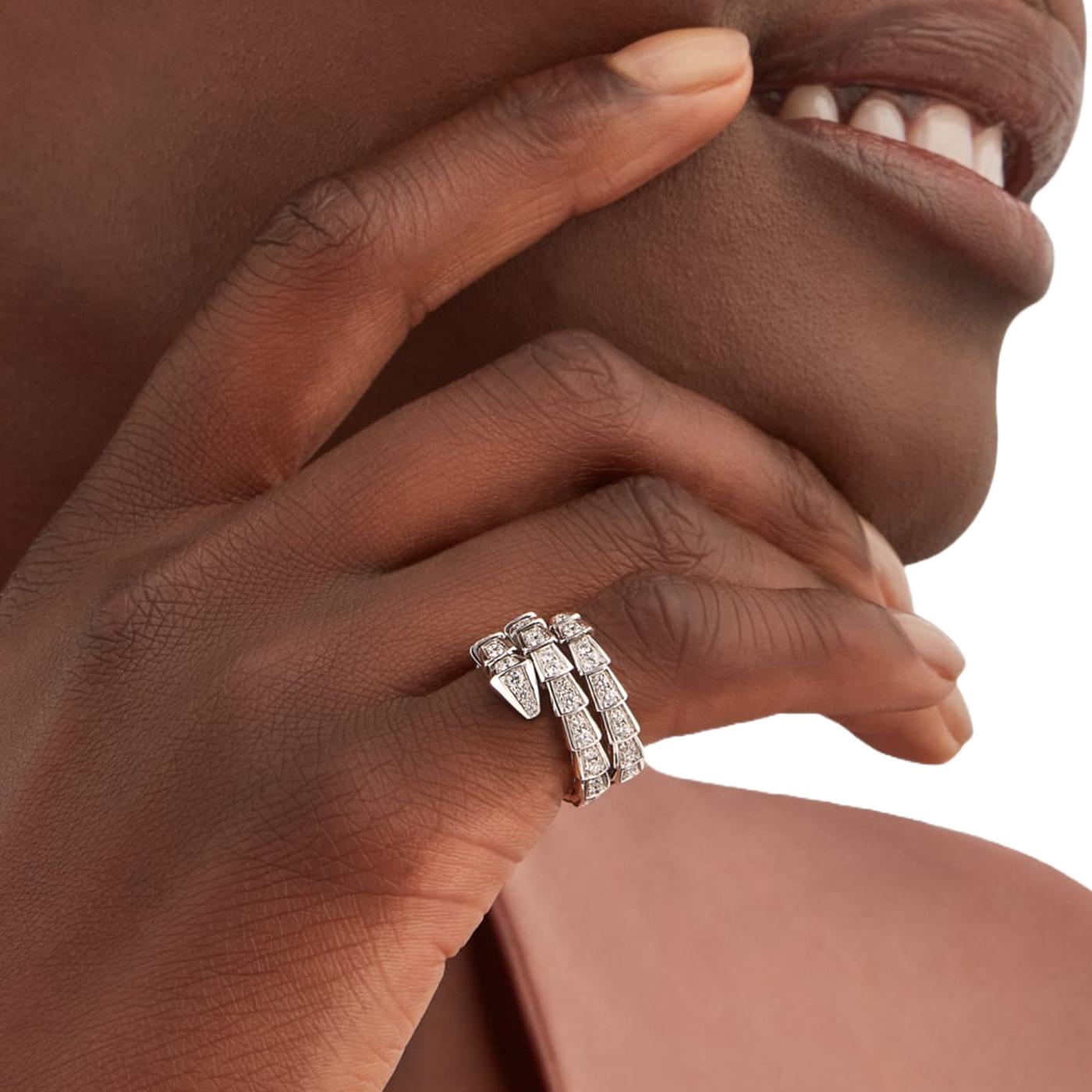 Bulgari Serpenti Viper Zwei-Ring-Ring 1,32ct Vollpflaster Diamanten 18K Weißgold im Angebot 6