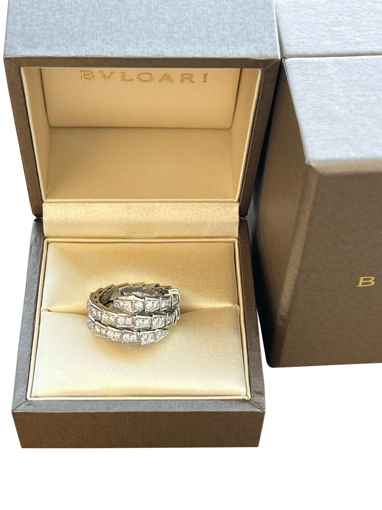 Bulgari Serpenti Viper Zwei-Ring-Ring 1,32ct Vollpflaster Diamanten 18K Weißgold im Angebot 1