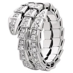 Bulgari Serpenti Viper Two-Coil Ring 1.32ct Full Pave Diamonds 18K White Gold
