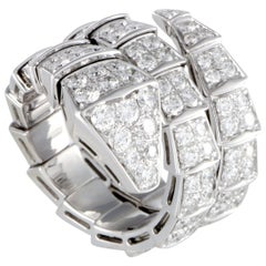 Bulgari Serpenti White Gold Full Diamond Pave Wide Band Ring