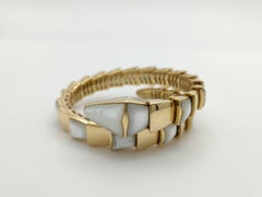 Bulgari Serpenti White Mother of Pearl 18K Yellow Gold Chunky Bangle Bracelet