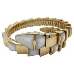 Bulgari Serpenti White Mother of Pearl 18K Yellow Gold Chunky Bangle Bracelet