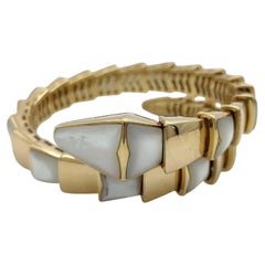 Bulgari Serpenti White Mother of Pearl 18K Yellow Gold Chunky Bangle Bracelet