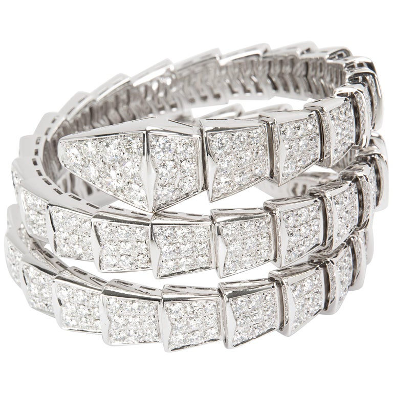 Bulgari Serpenti Wrap Diamond Bracelet in 18 Karat White Gold 15.8