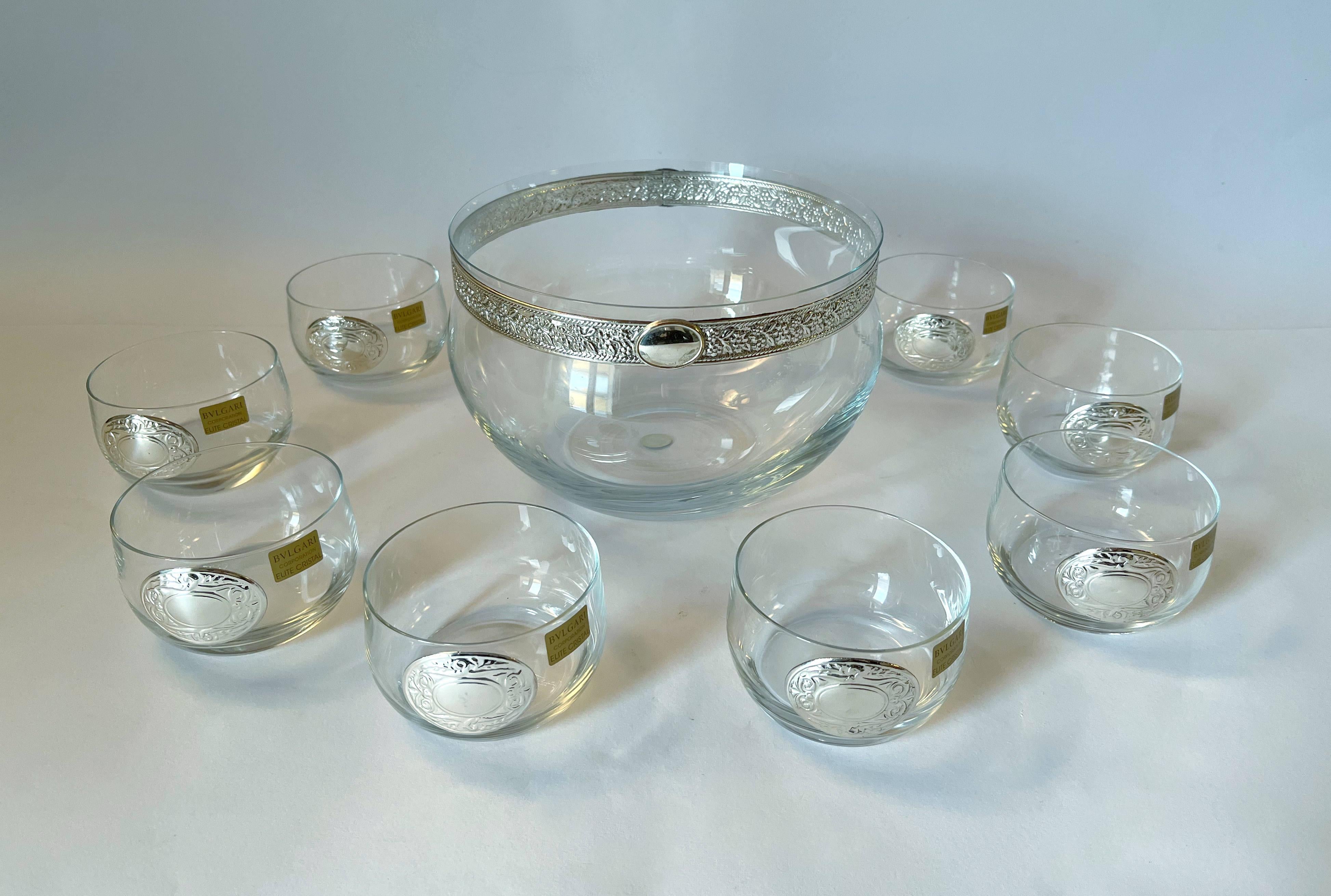 Juego de puñetazos de cristal de plata Bulgari Italiano en venta