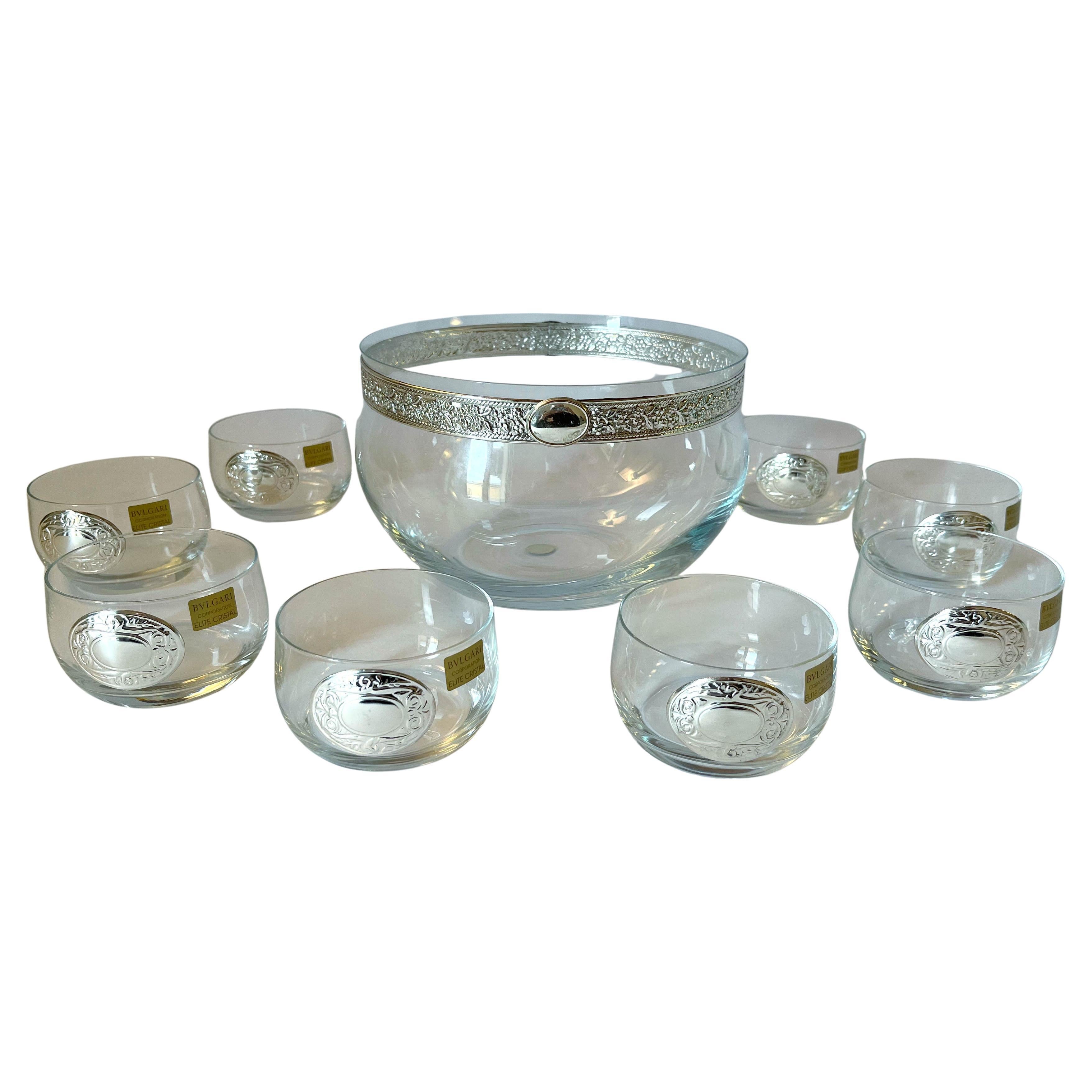 Juego de puñetazos de cristal de plata Bulgari