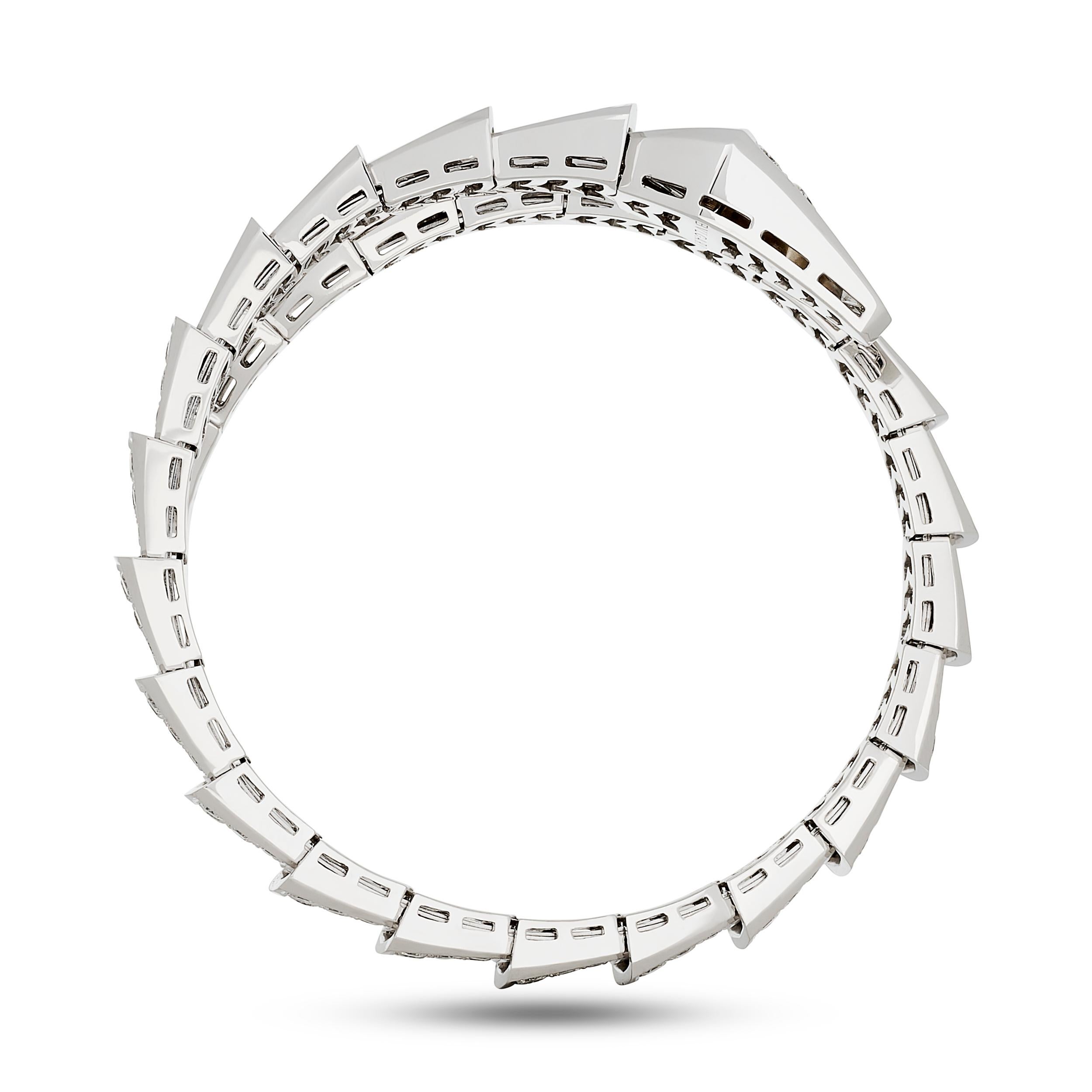 Taglio rotondo Bulgari Bracciale Serpenti Vipera con diamante a bobina singola in oro bianco 18 carati in vendita