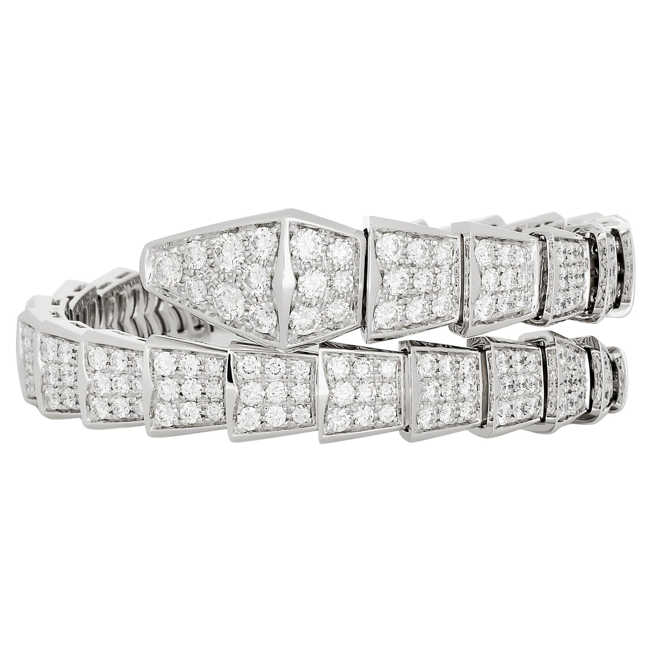 Bulgari Bracciale Serpenti Vipera con diamante a bobina singola in oro bianco 18 carati