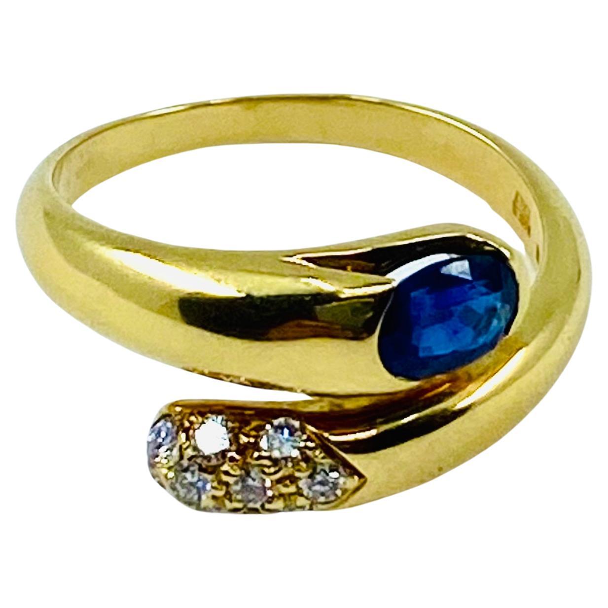 Bulgari Snake Ring Gold Diamond Sapphire In Good Condition In Beverly Hills, CA