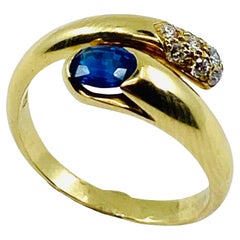 Vintage Bulgari Snake Ring Gold Diamond Sapphire 