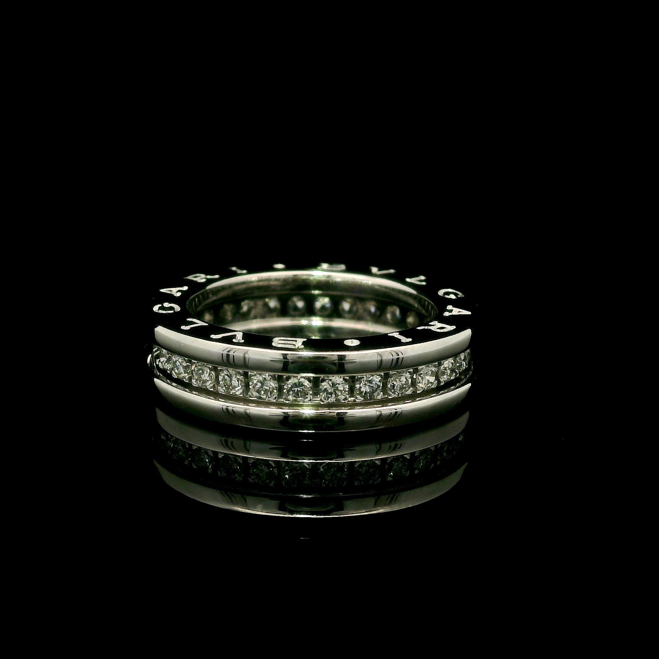 Bulgari Solid 18k White Gold Diamond B.Zero1 4.8mm Wide Band Ring sz3 In Good Condition For Sale In Montclair, NJ