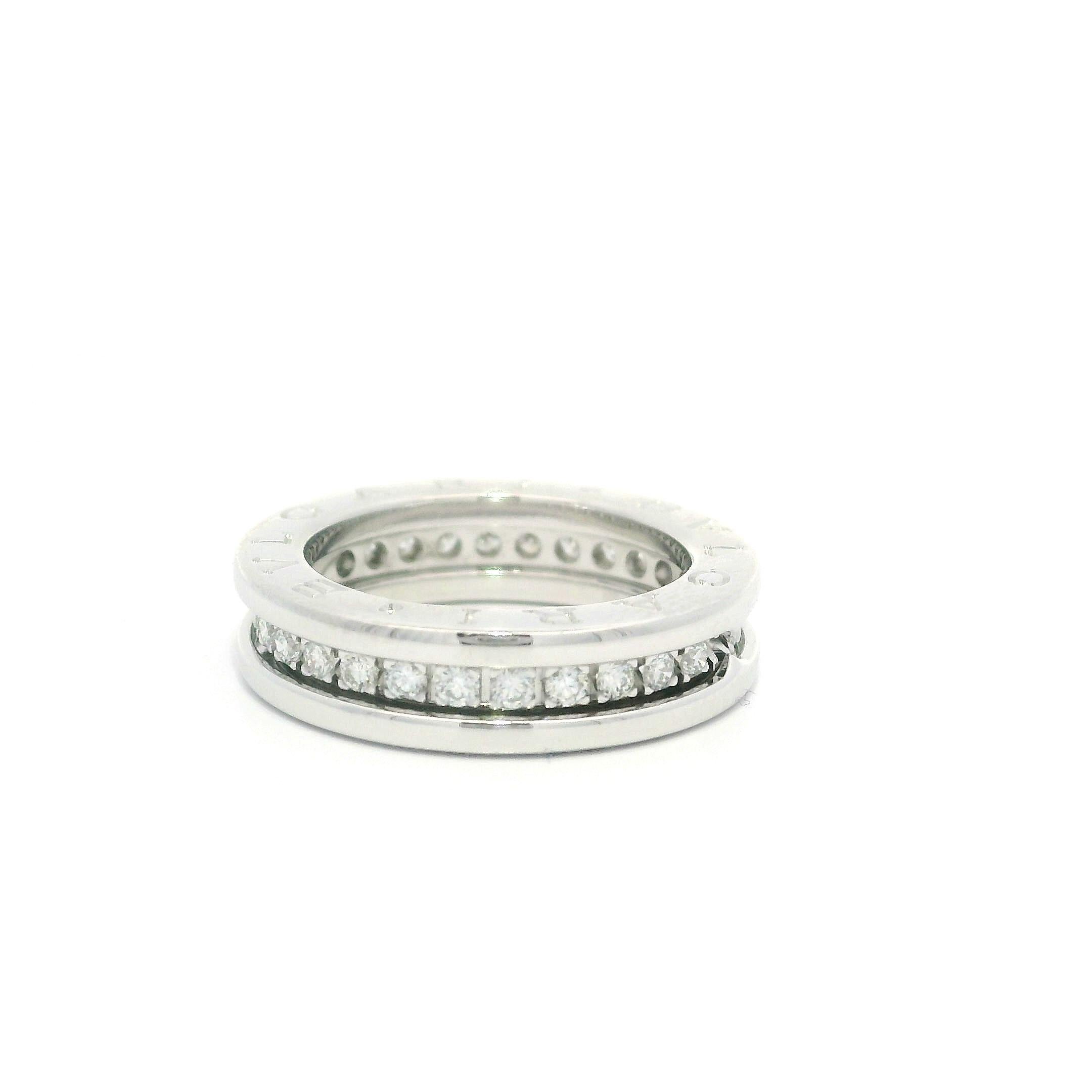 Women's Bulgari Solid 18k White Gold Diamond B.Zero1 4.8mm Wide Band Ring sz3 For Sale