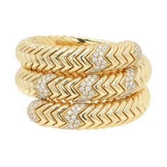 Bulgari Spiga 18k Gold Diamond Triple Wrap Flexible Coil Bracelet