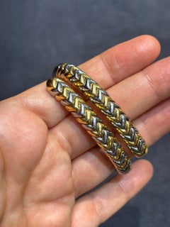 Bulgari Spiga 18k white and yellow gold flexible bangle, part of a set