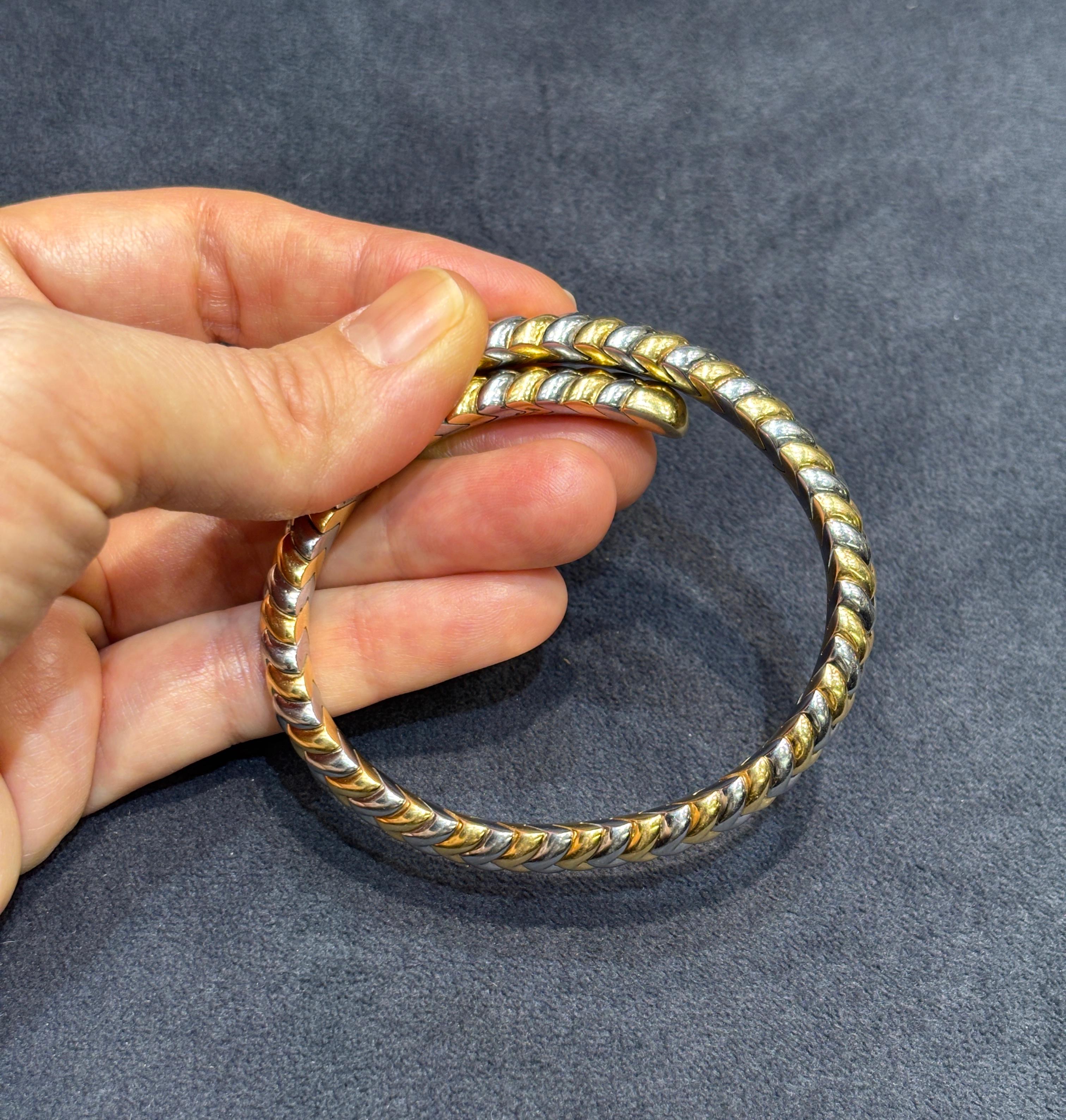 Bulgari Spiga 18k white and yellow gold flexible bangle, part of a set In Good Condition In London, GB