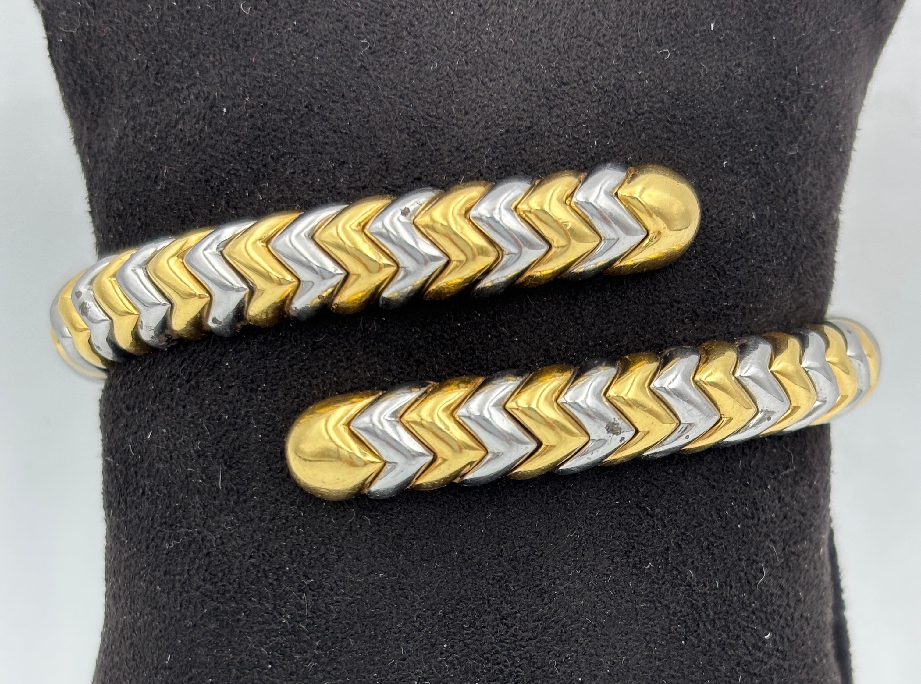 Bulgari Spiga 18k white and yellow gold flexible bangle, part of a set 3