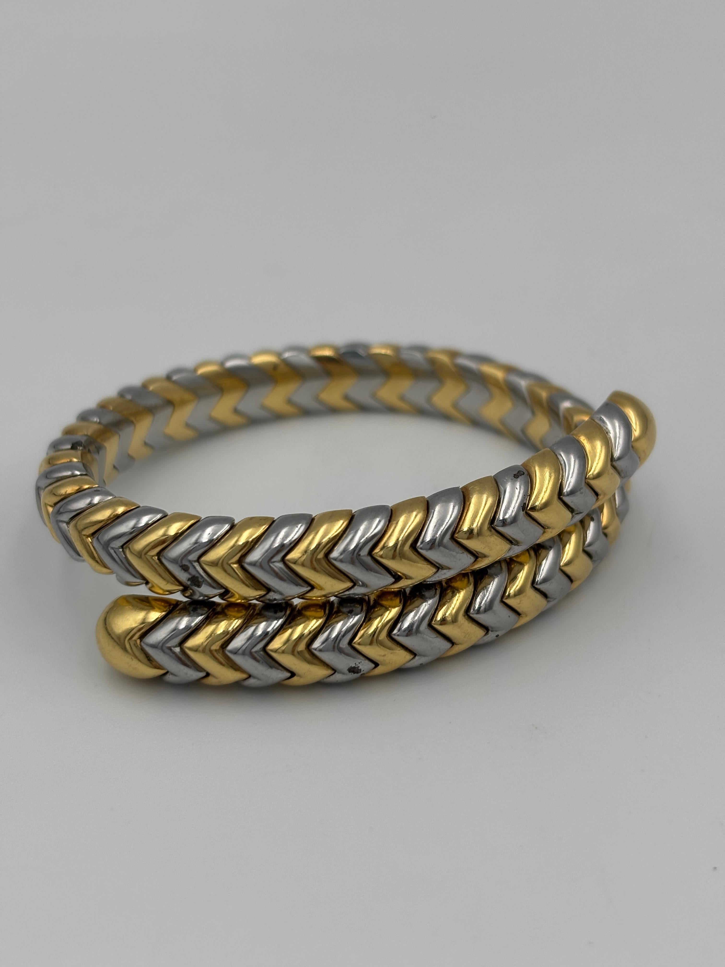 Bulgari Spiga 18k white and yellow gold flexible bangle, part of a set 4
