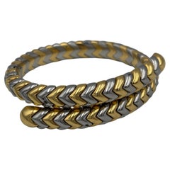 Bulgari Spiga flexibler Armreif aus 18 Karat Weiß- und Gelbgold, Teil eines Sets