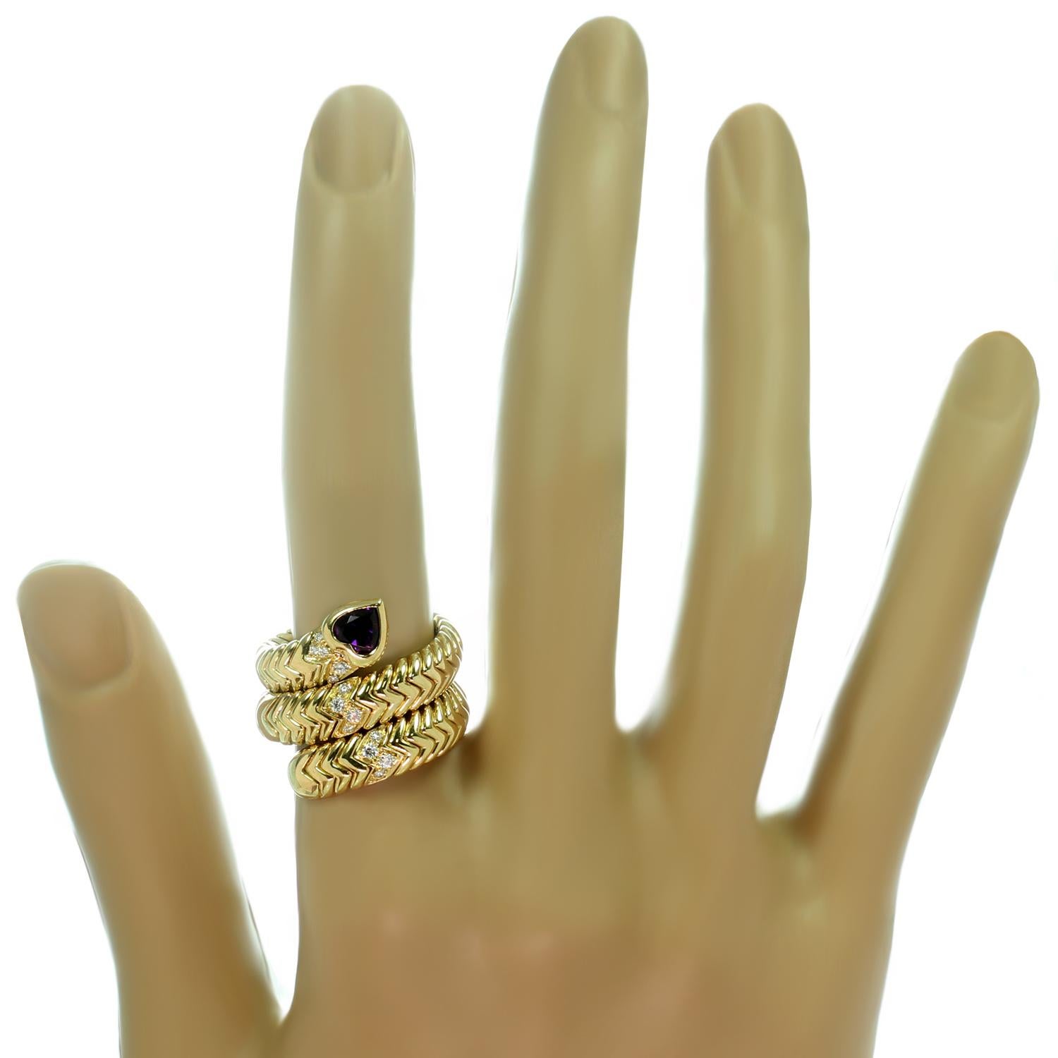 Women's Bulgari Spiga Amethyst Diamond Yellow Gold 3-Row Flexible Ring