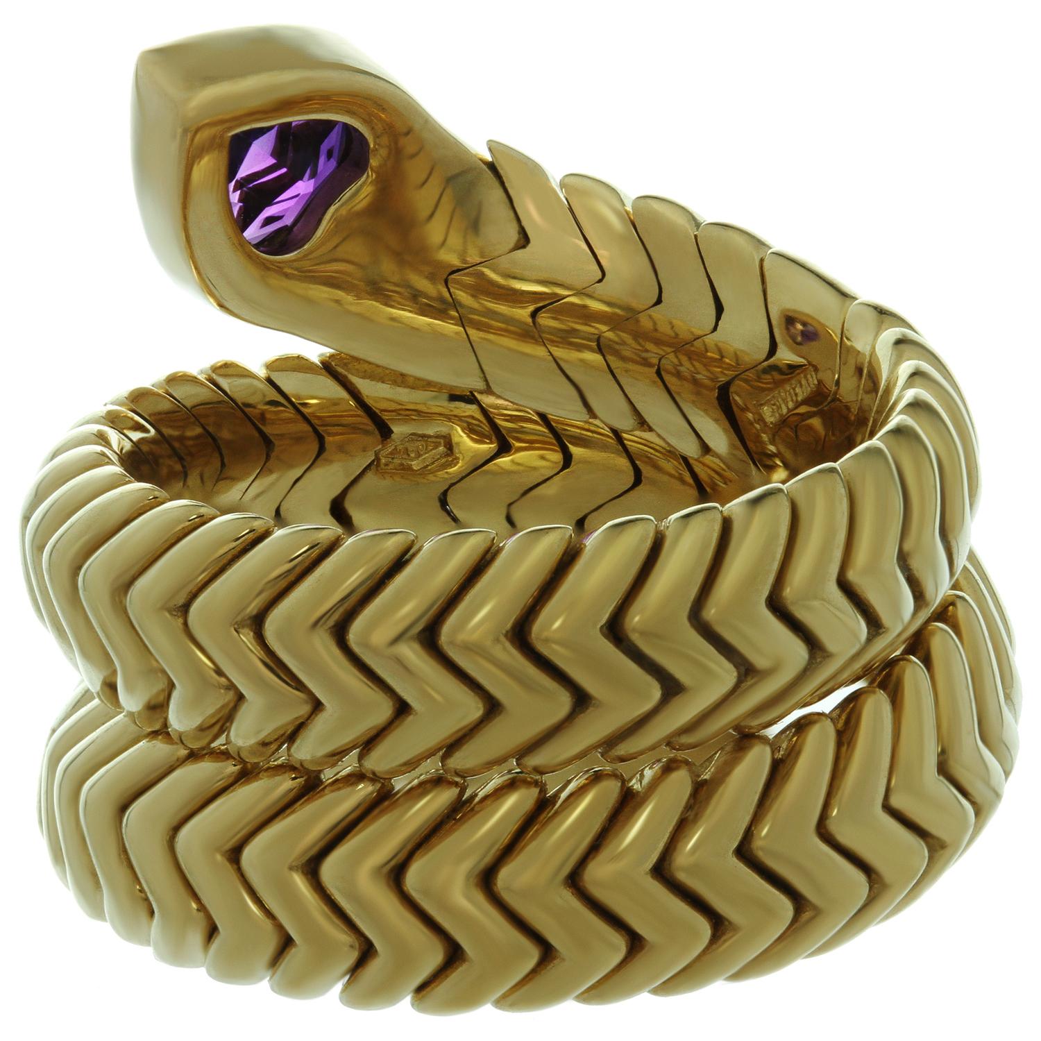Bulgari Spiga Amethyst Diamond Yellow Gold 3-Row Flexible Ring 1