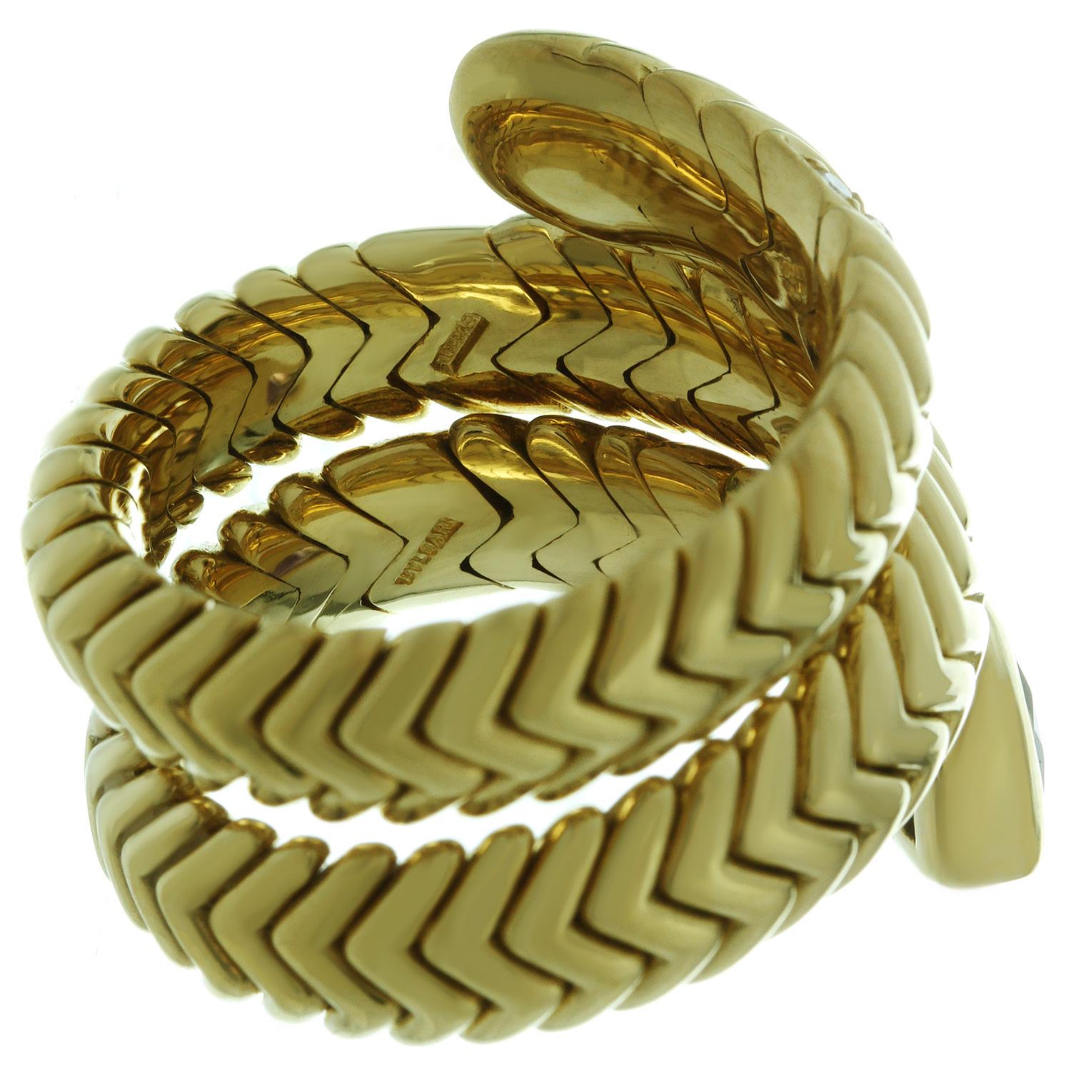 Bulgari Spiga Amethyst Diamond Yellow Gold 3-Row Flexible Ring 2