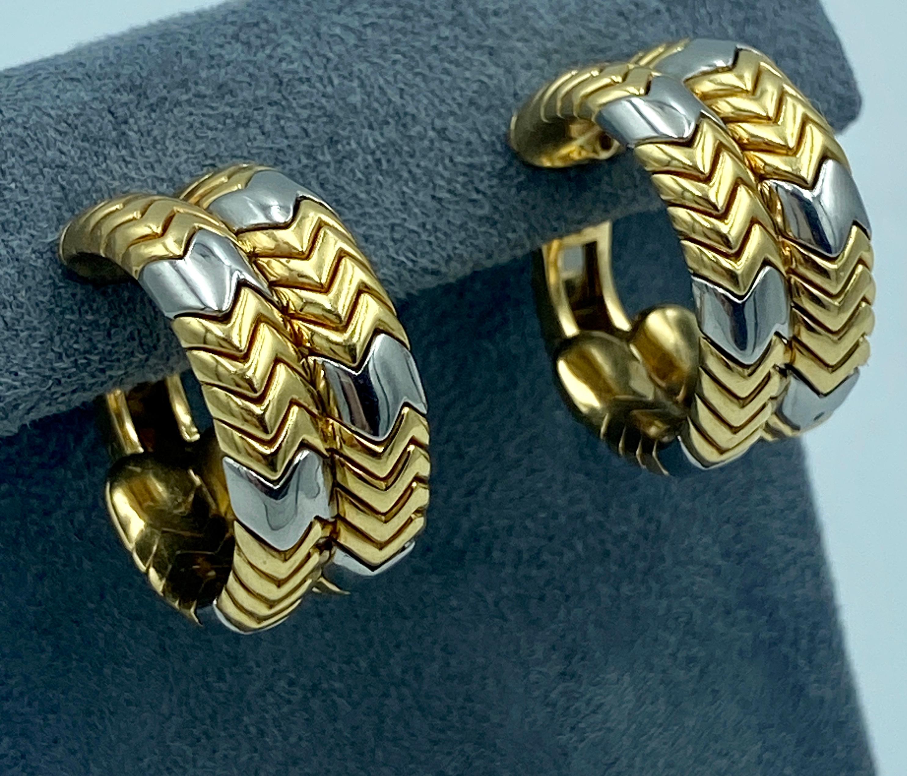 Women's or Men's Bulgari Spiga 18k white and yellow gold clip-on earrings, part of a set For Sale