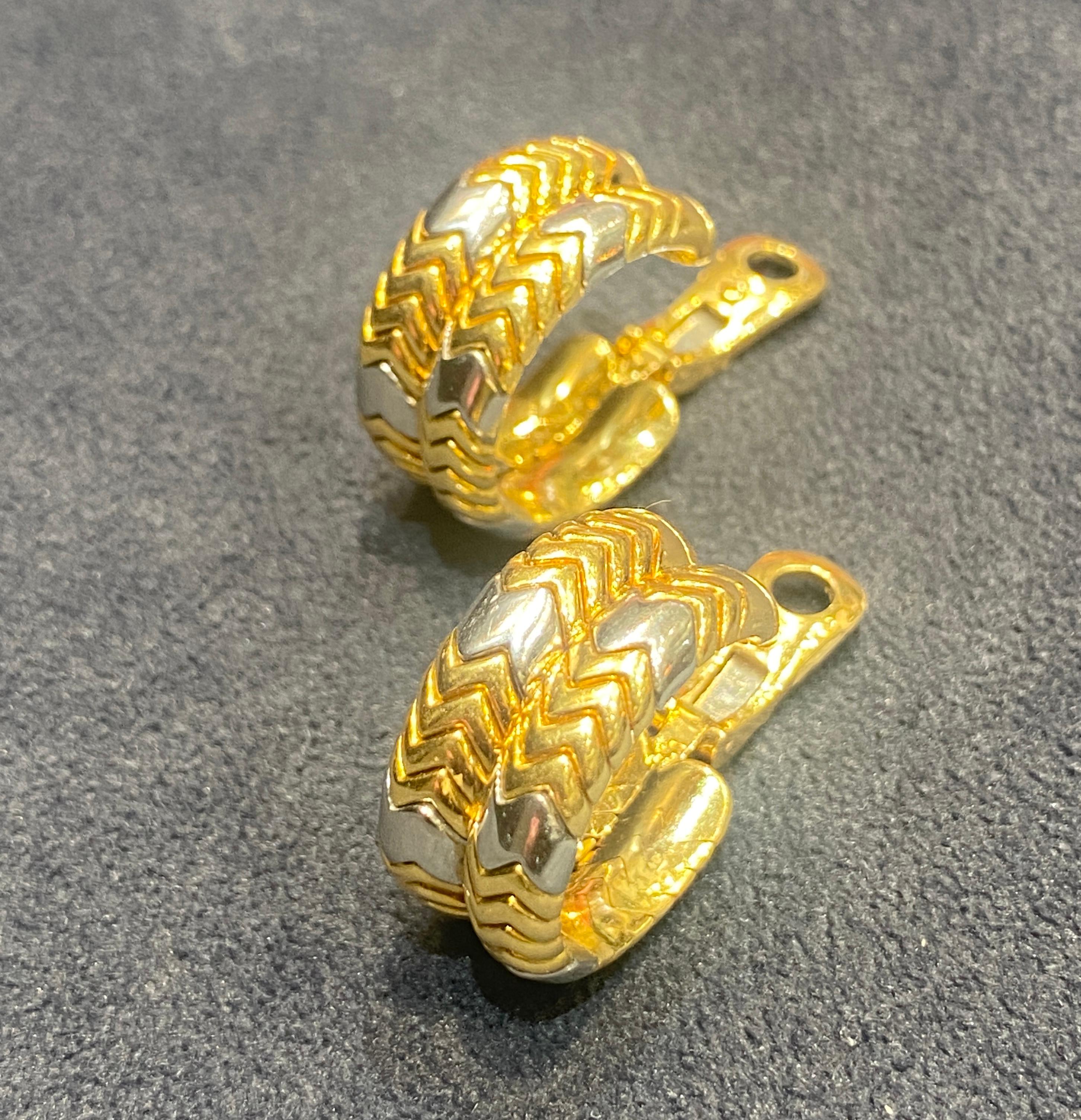 Bulgari Spiga 18k white and yellow gold clip-on earrings, part of a set For Sale 1