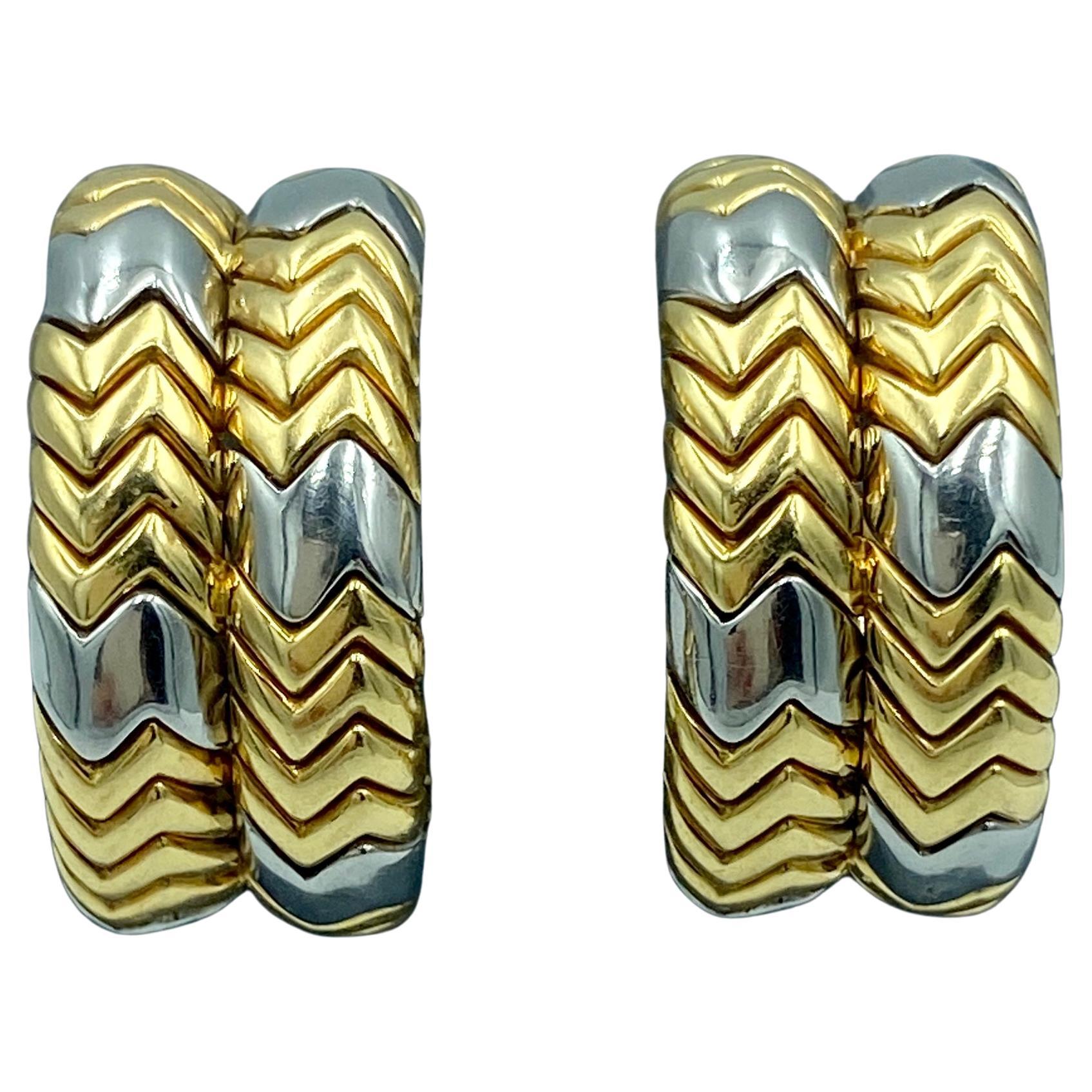 Bulgari Spiga Ohrclips aus 18 Karat Weiß- und Gelbgold, Teil eines Sets