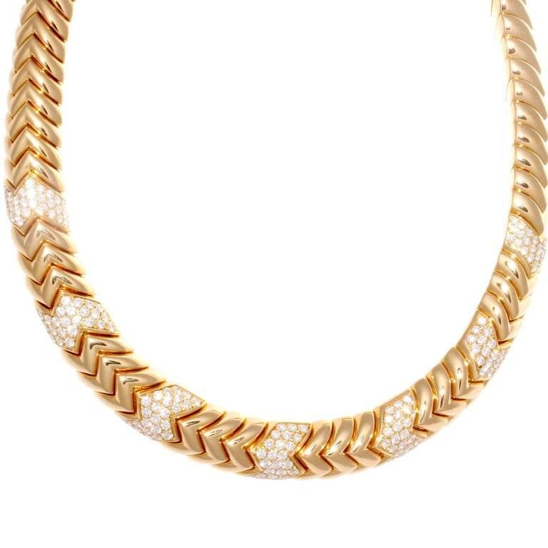 Modern Bulgari Spiga Collection Diamond Gold Collar Necklace