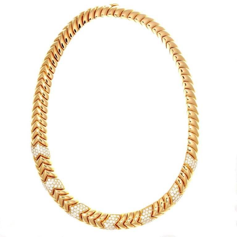 Bulgari Spiga Collection Diamond Gold Collar Necklace