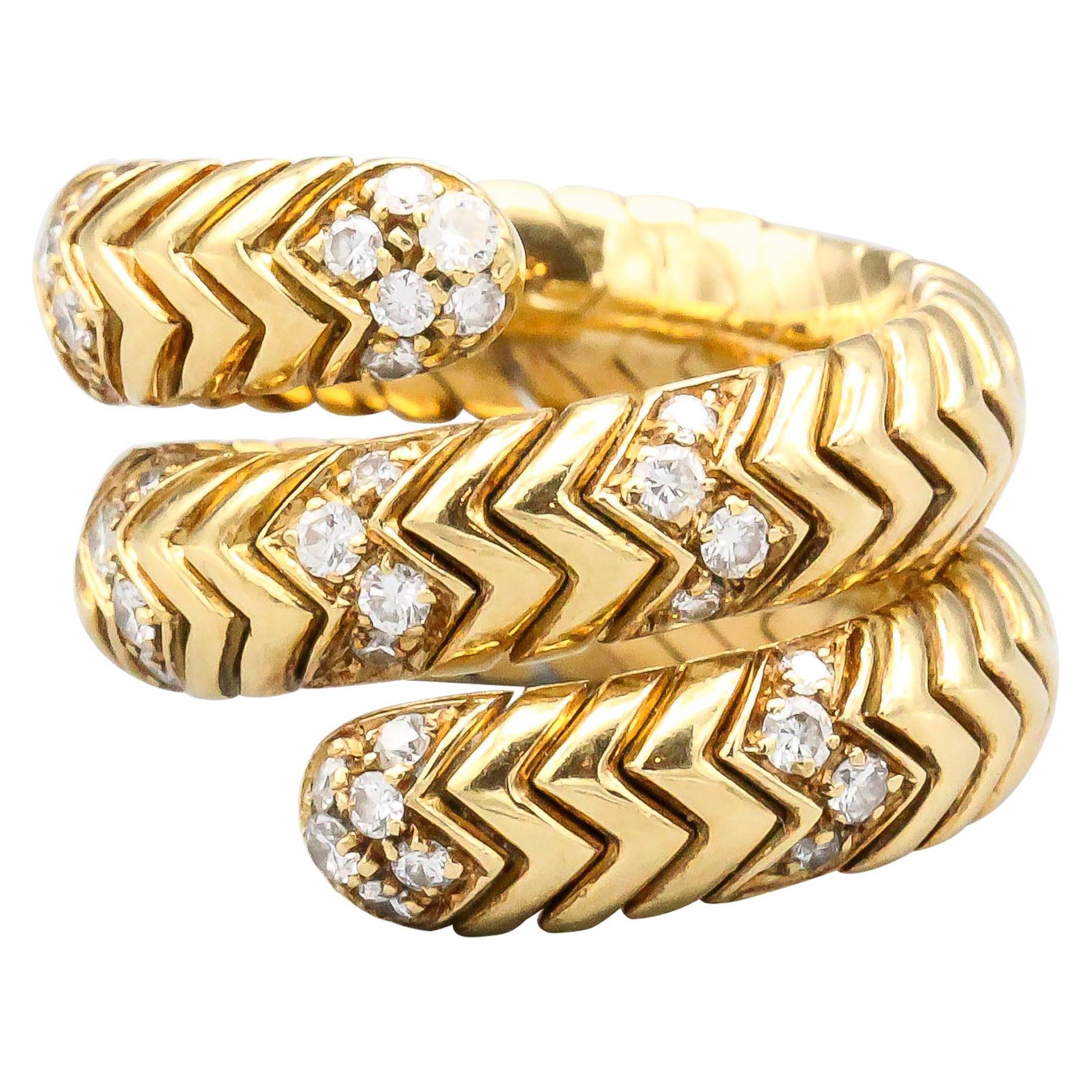 Bulgari Spiga Diamond and 18 Karat Gold Flexible Snake Ring