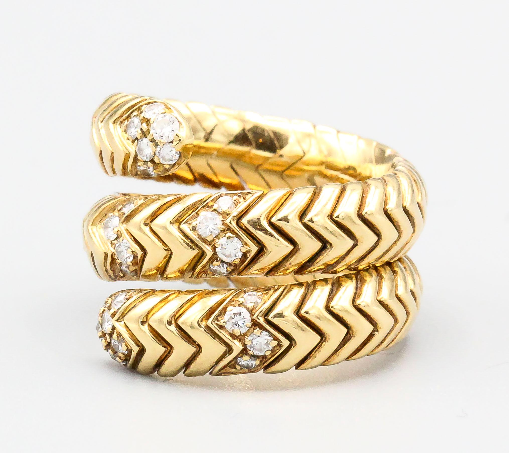 Women's Bulgari Spiga Diamond and 18 Karat Gold Flexible Snake Ring