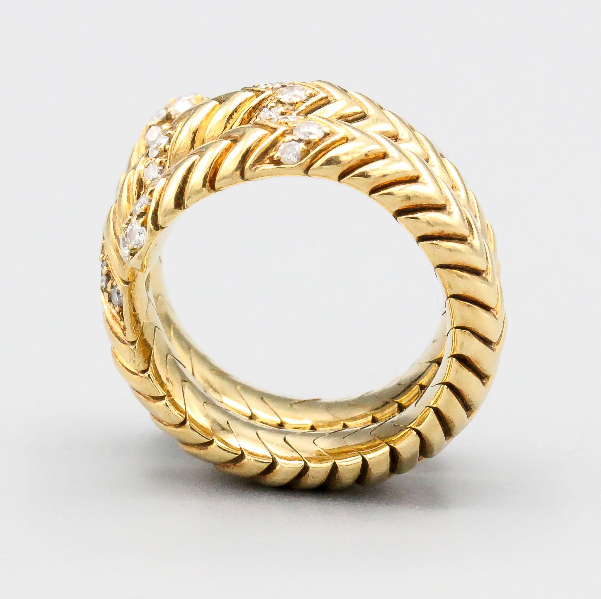 Bulgari Spiga Diamond and 18 Karat Gold Flexible Snake Ring 1
