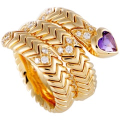 Bulgari Spiga Diamant und Amethyst Gelbgold Herzband Ring