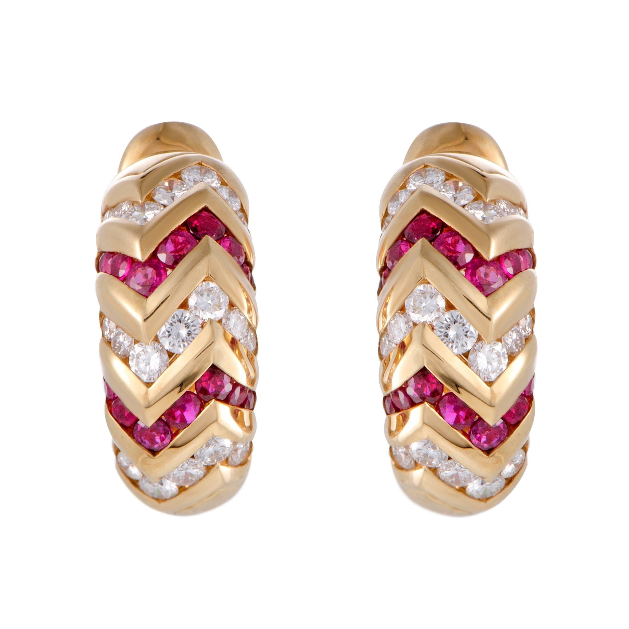 Bulgari Spiga Diamond and Ruby Yellow Gold Clip-On Earrings